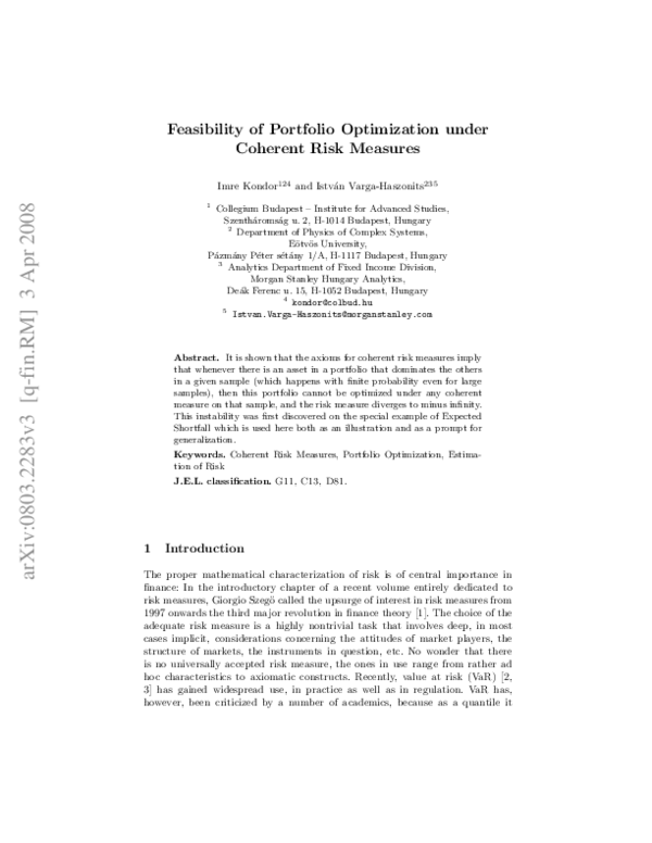 (PDF) Feasibility of Portfolio Optimization under Coherent Risk Measures
