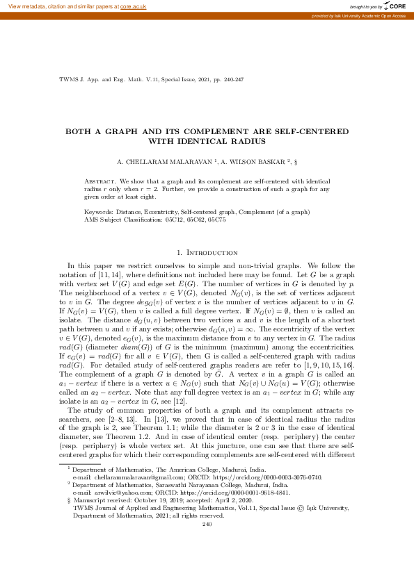 (PDF) Both a graph and its complement are self-centered with identical ...