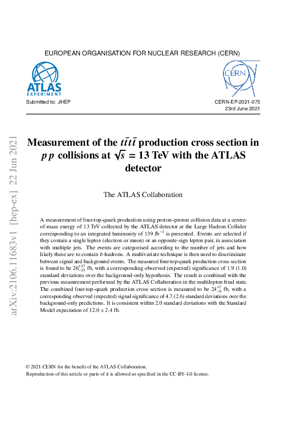(PDF) Measurement of the t t ¯ t t ¯ production cross section in pp ...