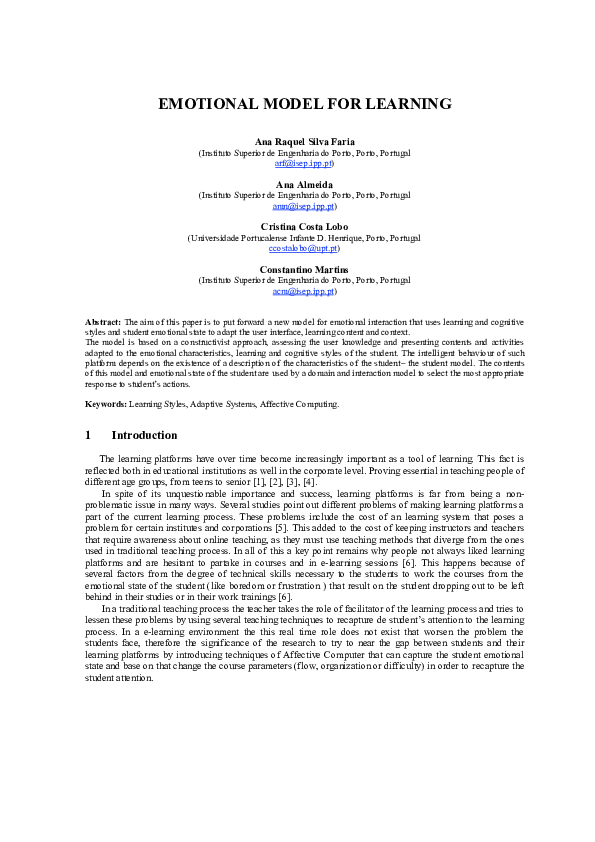 (PDF) Emotional model for learning