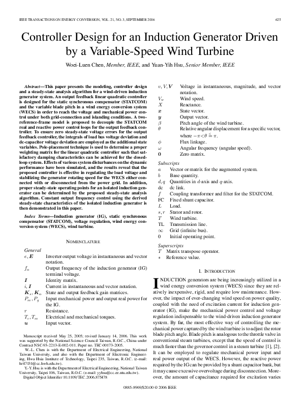 (PDF) Controller Design for an Induction Generator Driven by a Variable ...