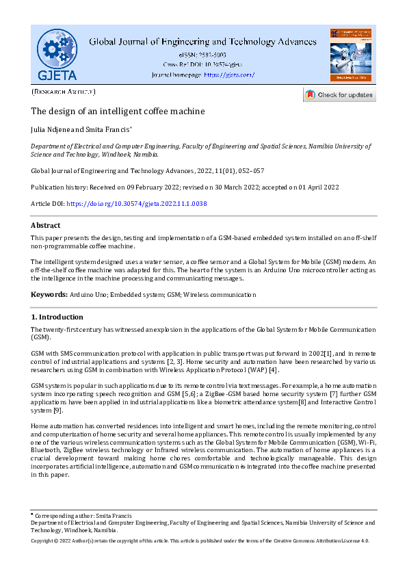 (PDF) The design of an intelligent coffee machine