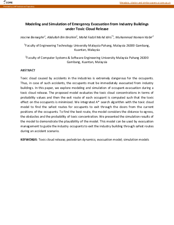 (PDF) Modeling and Simulation of Emergency Evacuation from Industry ...