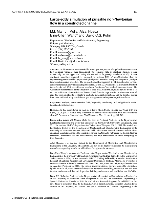 (PDF) Large-eddy simulation of pulsatile non-Newtonian flow in a ...