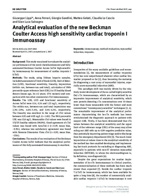 (PDF) Analytical evaluation of the new Beckman Coulter Access high ...