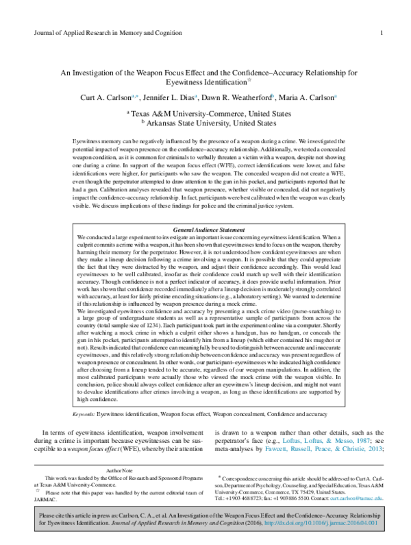 (PDF) An Investigation of the Weapon Focus Effect and the Confidence ...