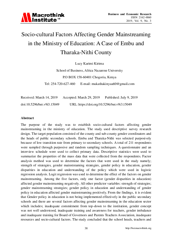 (PDF) Socio-cultural Factors Affecting Gender Mainstreaming in the ...