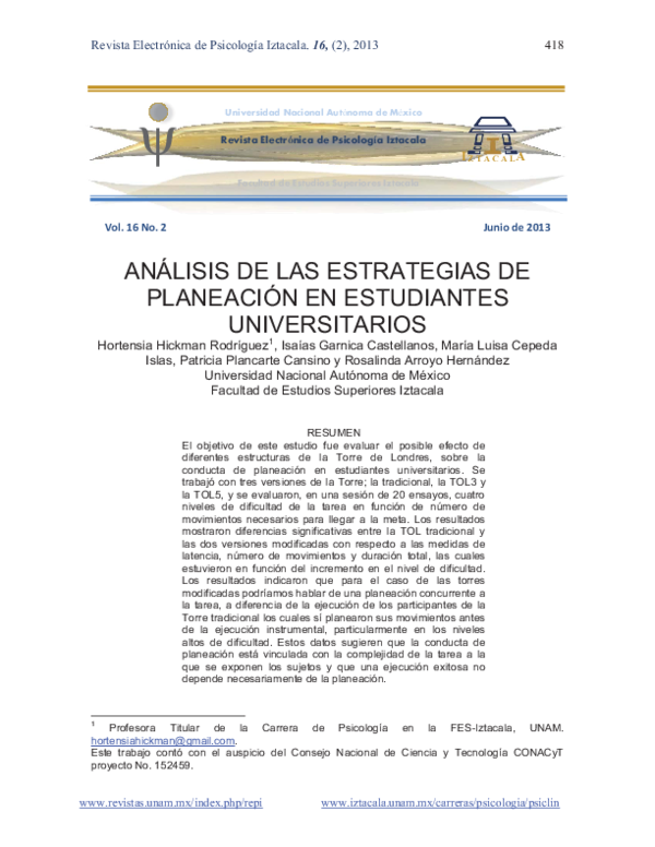 (PDF) Análisis De Las Estrategias De Planeación en Estudiantes ...