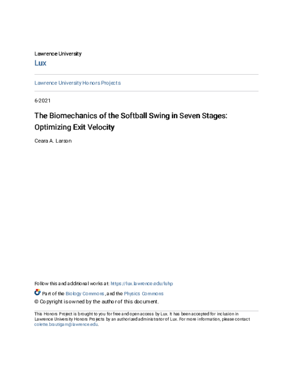 (PDF) The Biomechanics of the Softball Swing in Seven Stages
