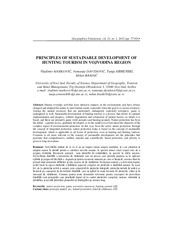 (PDF) Principles of Sustainable Development of Hunting Tourism in