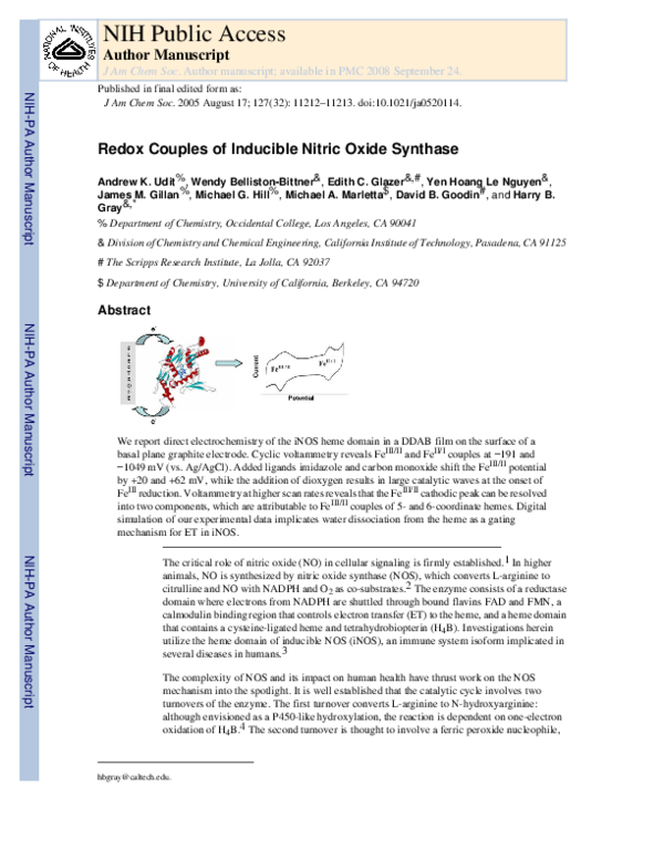 (PDF) Redox Couples of Inducible Nitric Oxide Synthase