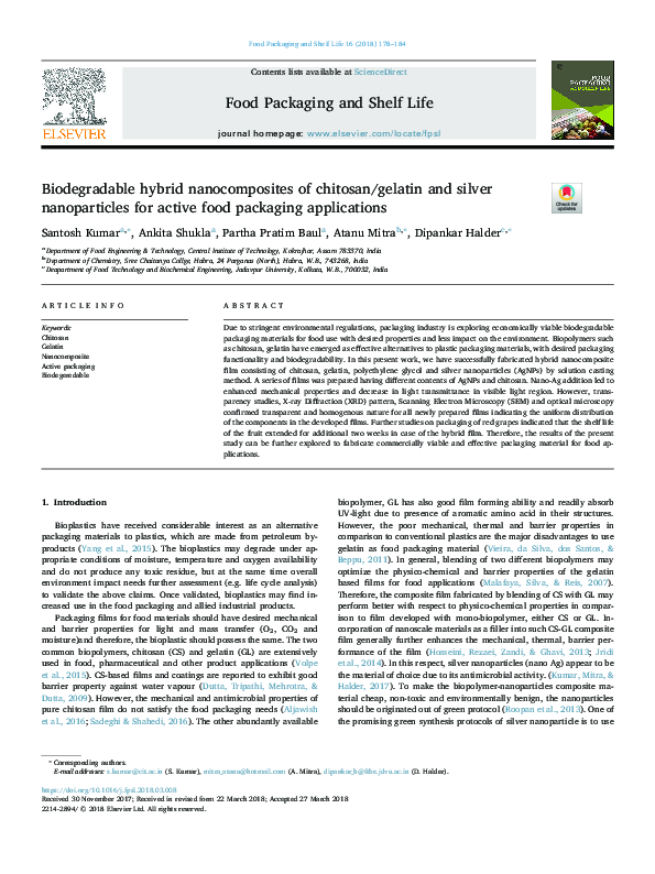 (PDF) Biodegradable hybrid nanocomposites of chitosan/gelatin and ...