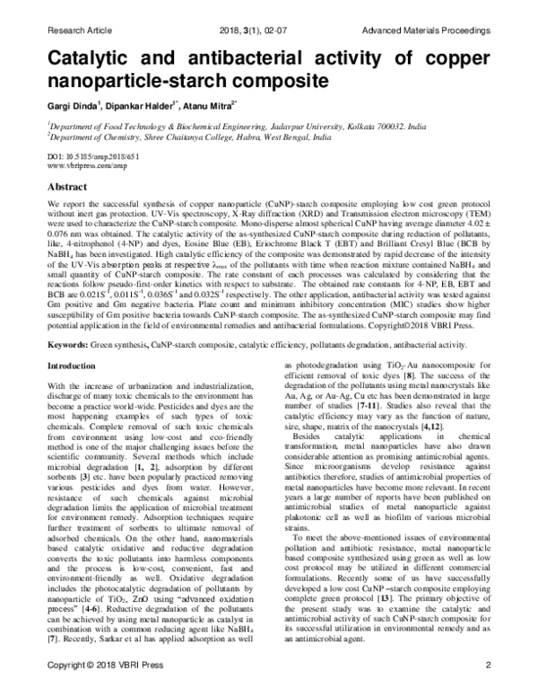 (PDF) Catalytic and antibacterial activity of copper nanoparticle ...
