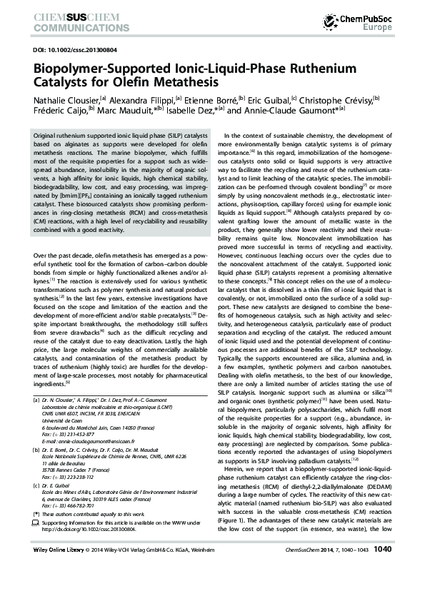 (PDF) Biopolymer-Supported Ionic-Liquid-Phase Ruthenium Catalysts for ...