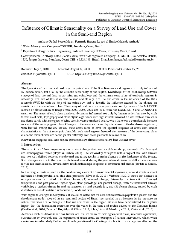 (PDF) Influence of Climatic Seasonality on a Survey of Land Use and ...
