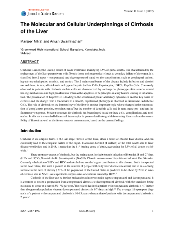 (PDF) The Molecular and Cellular Underpinnings of Cirrhosis of the Liver