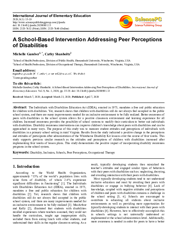 (PDF) A School-Based Intervention Addressing Peer Perceptions of ...