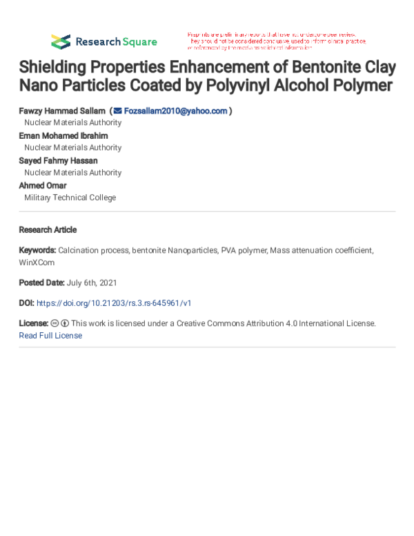 (PDF) Shielding Properties Enhancement of Bentonite Clay Nano Particles ...