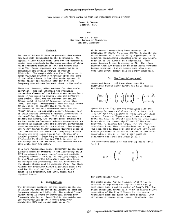 (PDF) Time Scale Stabilities Based on Time and Frequency Kalman Filters