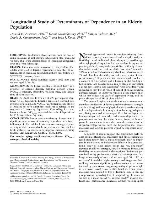 (PDF) Longitudinal Study of Determinants of Dependence in an Elderly ...