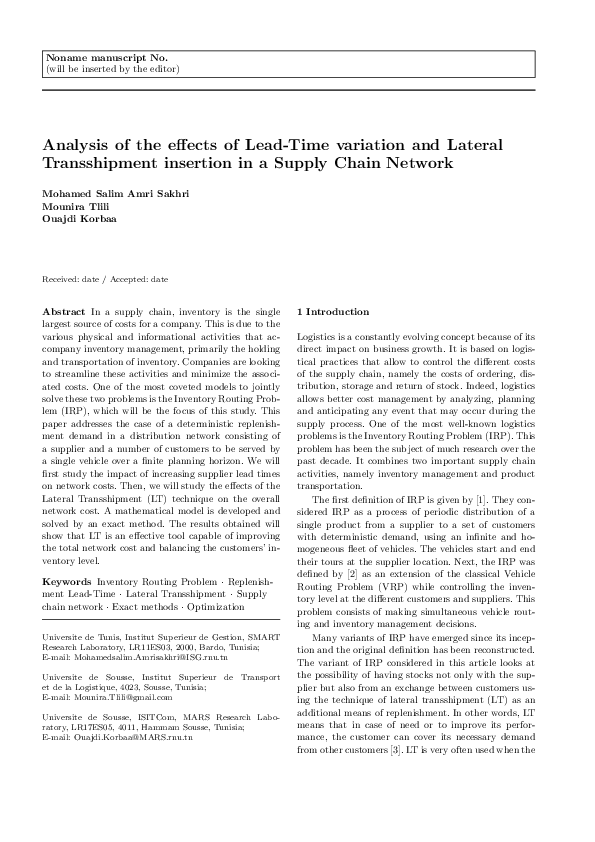 (PDF) Analysis of the effects of Lead-Time variation and Lateral ...