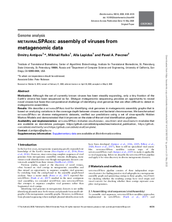 (PDF) Metaviral SPAdes assembly of viruses from metagenomic data