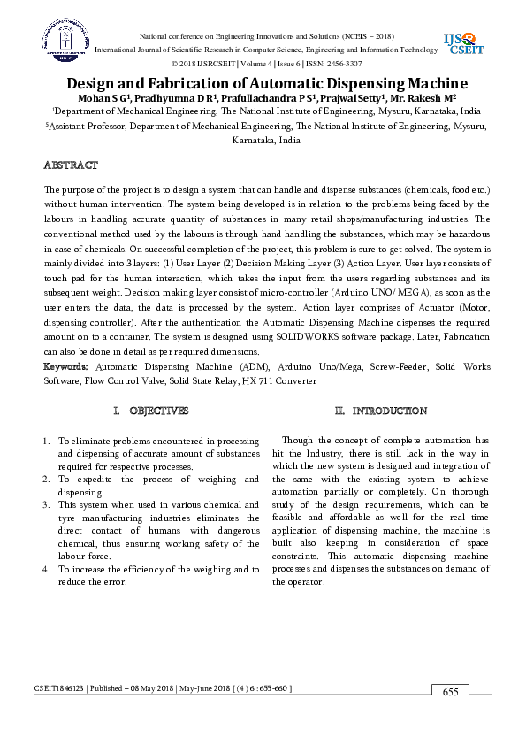 (PDF) Design and Fabrication of Automatic Dispensing Machine