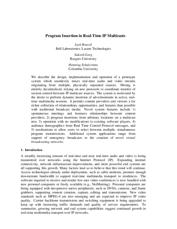 (PDF) Program insertion in real-time IP multicasts