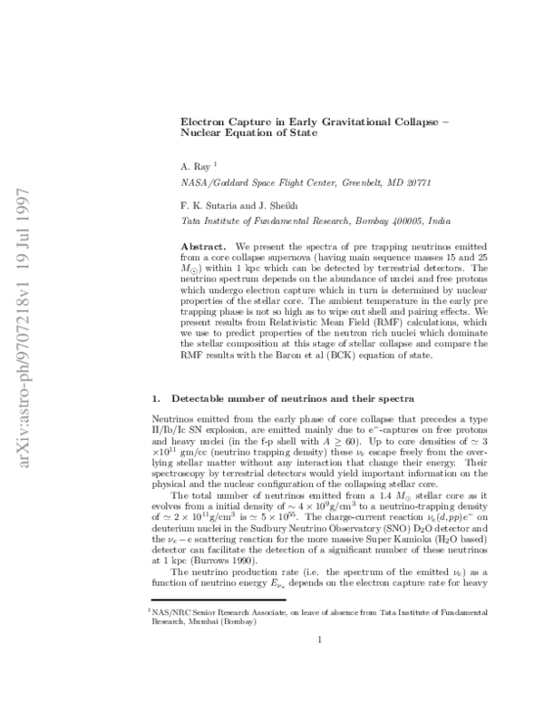 (PDF) Electron Capture in Early Gravitational Collapse--Nuclear ...