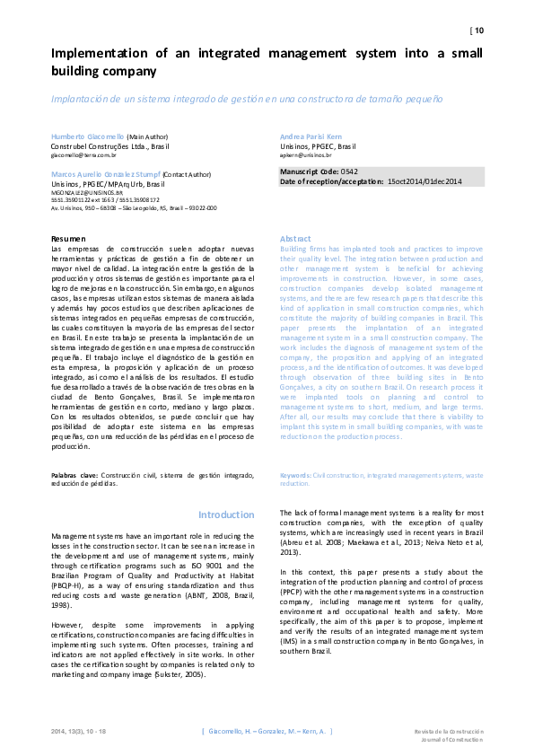 (PDF) Implementation of an integrated management system into a small ...