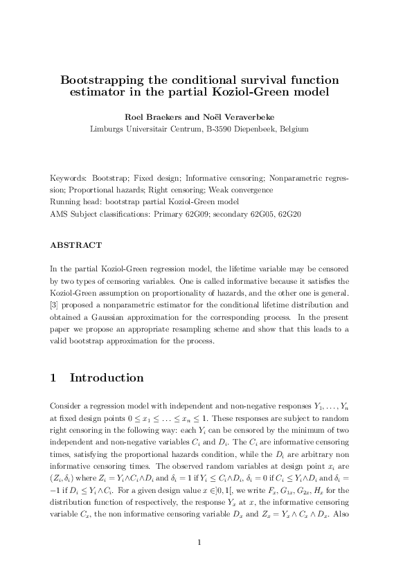 (PDF) Bootstrapping the conditional survival function estimator in the ...