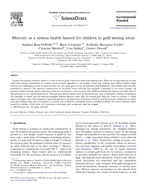 (PDF) Mercury as a serious health hazard for children in gold mining areas