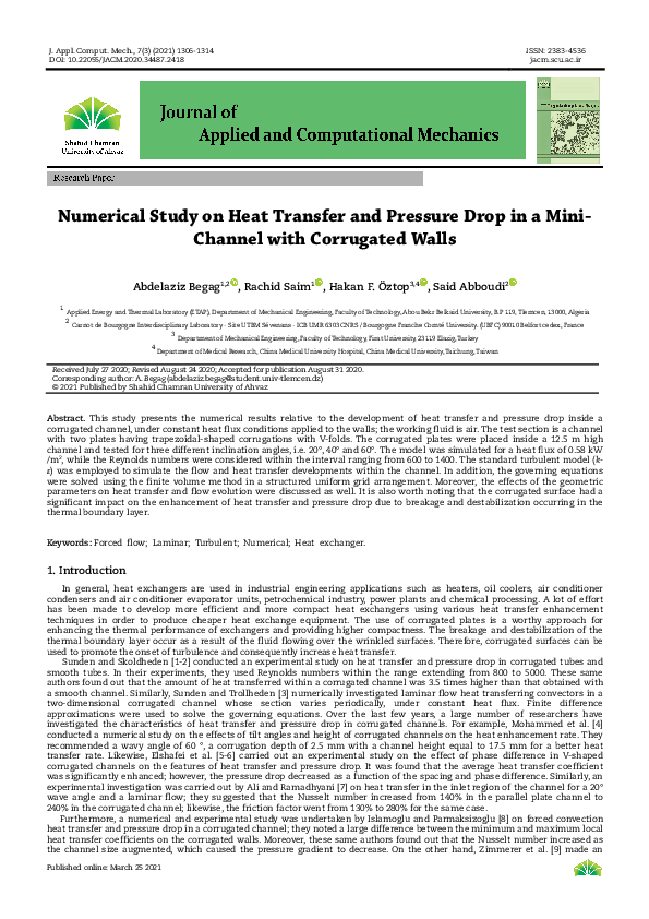 (PDF) Numerical study on heat transfer and pressure drop in a mini ...