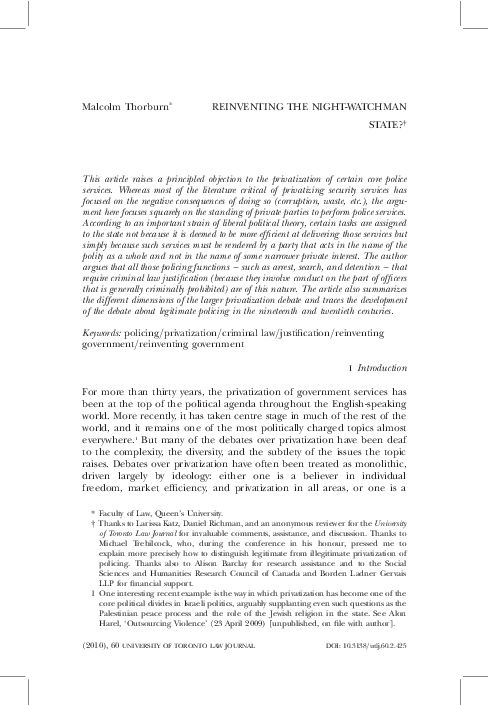 (PDF) Reinventing the Night-Watchman State?