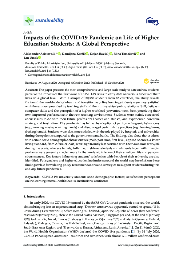 (PDF) Impacts of the Covid-19 Pandemic on Life of Higher Education ...