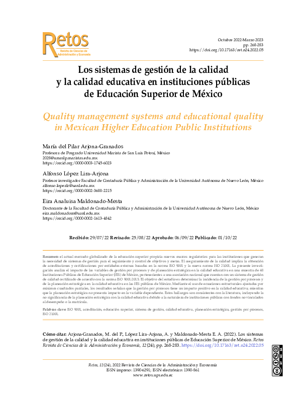 (PDF) Los sistemas de gestión de la calidad y la calidad educativa en ...
