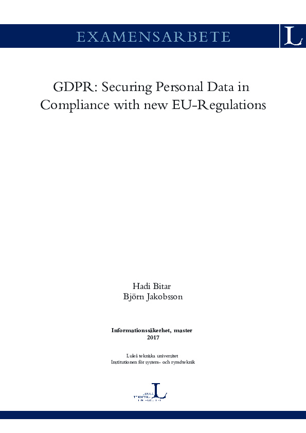 (PDF) GDPR: Securing Personal Data in Compliance with new EU-Regulations