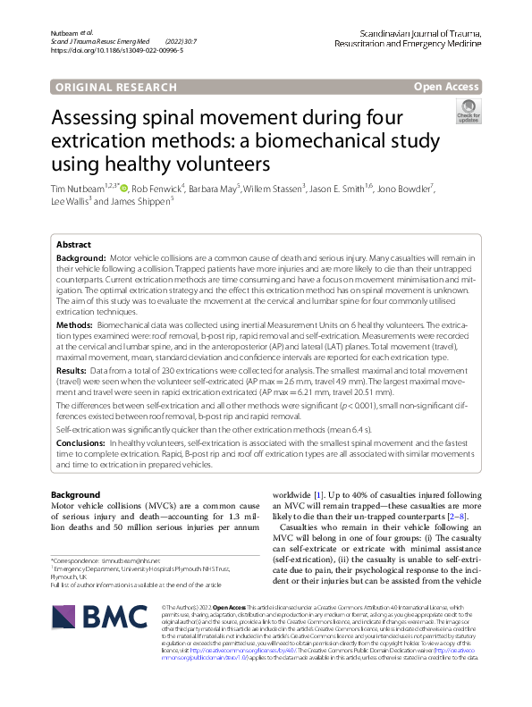(PDF) Assessing Spinal Movement During Four Extrication Methods: A ...