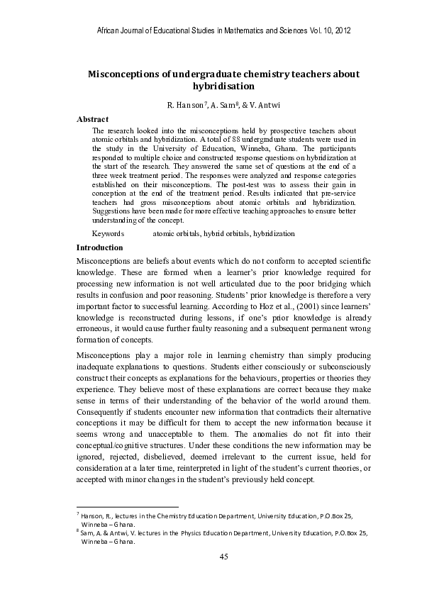 (PDF) Misconceptions of undergraduate chemistry teachers about ...