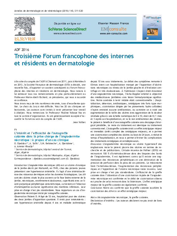 (PDF) F1 : L’intérêt et l’efficacité de l’autogreffe cutanée dans la ...