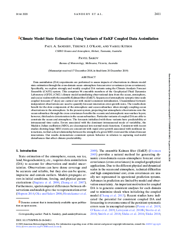 (PDF) Climate Model State Estimation Using Variants of EnKF Coupled ...