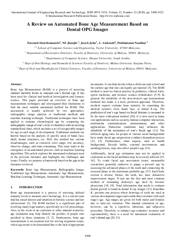 (PDF) A Review on Automated Bone Age Measurement Based on Dental OPG Images