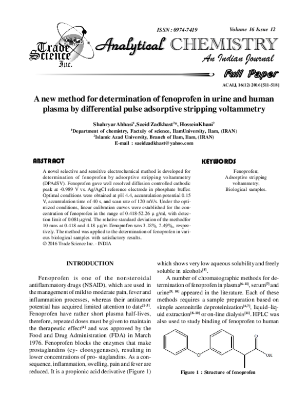 (PDF) A new method for determination of fenoprofen in urine and human ...