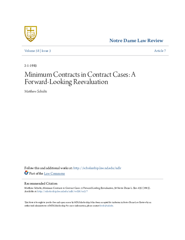 (PDF) Minimum Contracts in Contract Cases: A Forward-Looking Reevaluation