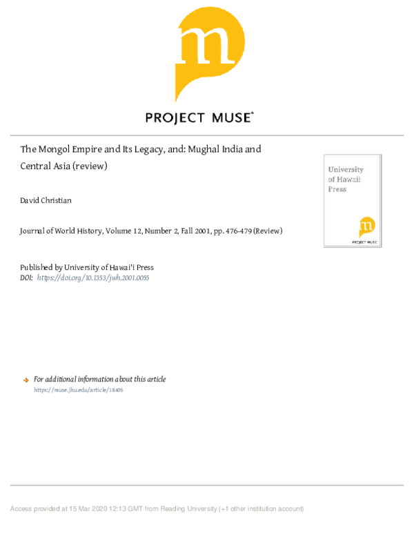(PDF) The Mongol Empire and Its Legacy, and: Mughal India and Central ...