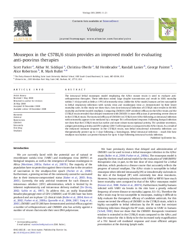 (PDF) Mousepox in the C57BL/6 strain provides an improved model for ...