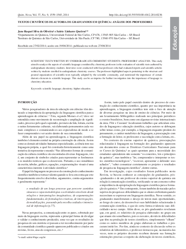 (PDF) Scientific Texts Written by Undergraduate Chemistry Students ...