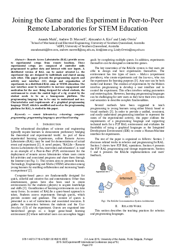 (PDF) Joining the game and the experiment in peer-to-peer remote ...