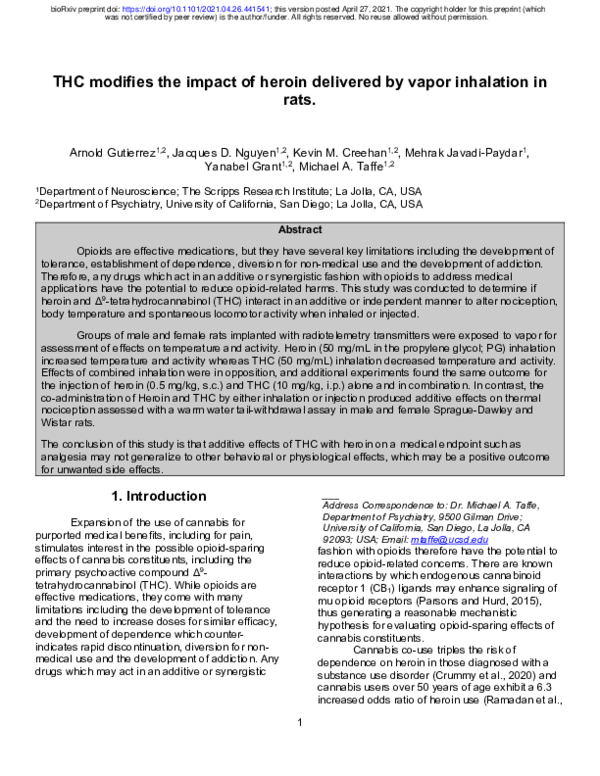 (PDF) THC modifies the impact of heroin delivered by vapor inhalation ...