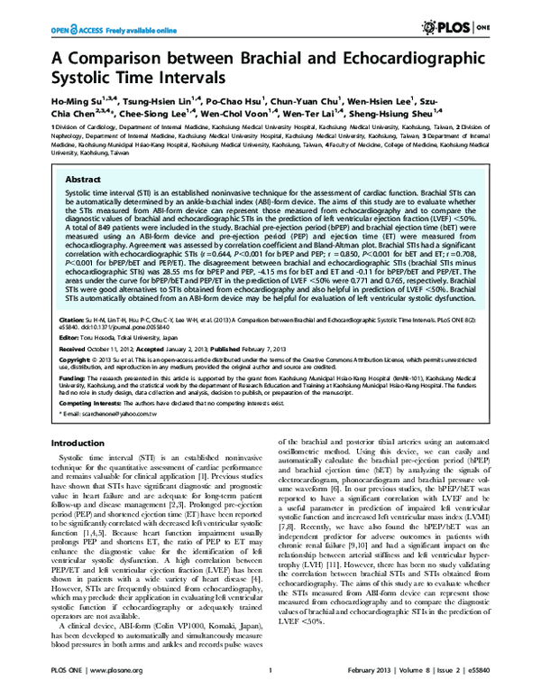 (PDF) A Comparison between Brachial and Echocardiographic Systolic Time ...